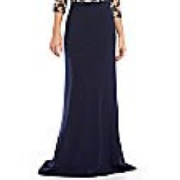 Adrianna Papell Navy Blue Stretch Crepe Princess Seamed Mermaid Maxi Skirt